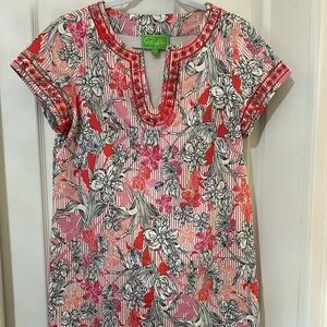 Pappagallo Red and Pink Sundress with Cap Sleeves